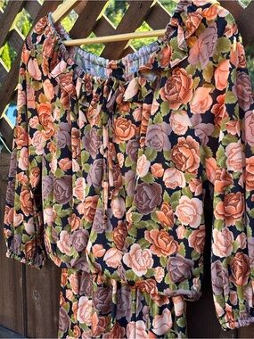 Midi Dress | Folk Floral | Size M | Dark Cottagecore